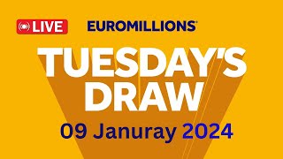 The National Lottery EuroMillions draw live results for Tuesday 09 Jan 2024  euromillions live [upl. by Ditter605]