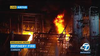 Fire burns out of control at Phillips 66 oil refinery in Carson I ABC7 [upl. by Micki]