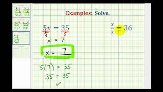 Ex Solve One Step Equations By Mult and Div Whole Numbers Variable on Left [upl. by Anavi211]