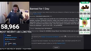 WaffleTrades gets BANNED LIVE on ROBLOX while dropping a free item 💀 [upl. by Aticilef]