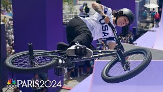 USAs Benegas snags silver Chinas Deng wins gold in BMX Freestyle  Paris Olympics  NBC Sports [upl. by Eneluqcaj]