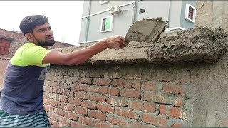 Plastering Techniques Loft plastering on bathroom outside  sunshade plastering with unique style [upl. by Ainahs]