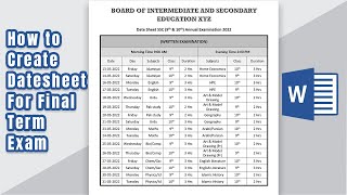 How to create Date sheet for final term exam in word [upl. by Erickson719]