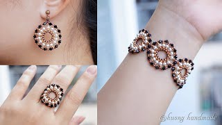 Elegant jewelry set Easy to make beaded jewelry Earring bracelet and ring [upl. by Hairim]