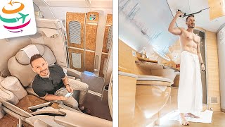 Upgrade in die First 14 Stunden Emirates First Class A380  YourTravelTV [upl. by Prinz]