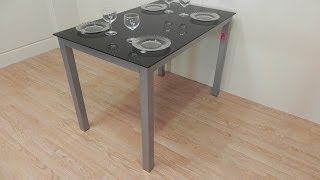 Mesa de cocina o comedor barata de cristal negro con base metálica medida 110x70 [upl. by Ayak]