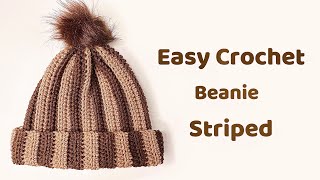 Easy Crochet Striped Beanie Tutorial [upl. by Ashton198]