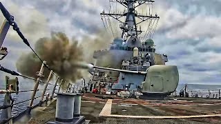 US Navy Destroyer Fires Its Weapons [upl. by Gavrielle]