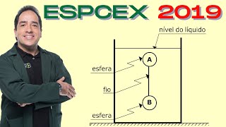 EsPCEx 2019  Duas esferas homogêneas A e B unidas por um fio ideal na posição vertical encontram [upl. by Kcorb]