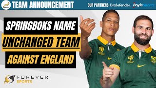 SPRINGBOKS NAME UNCHANGED TEAM FOR ENGLAND  Springboks Team Announcement [upl. by Nnylsor]