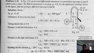 Inverted manometer fluid mechanics numerical in Hindi by PARAG PAL [upl. by Rakso49]