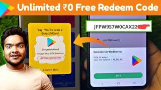 Unlimited Trick free redeem code for playstore at ₹0  How to get free google redeem code [upl. by Masao407]