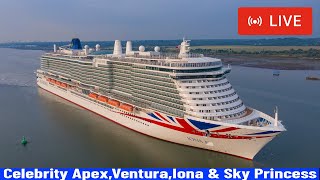 SHIPS TV  Celebrity ApexVenturaIona amp Sky Princess Departing the Port of Southampton LIVE [upl. by Yessydo785]