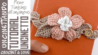 Tutorial 3 in 1  Fiore e Foglia Facili con Uncinetto Tunisino Sottotitoli in 4 lingue [upl. by Bouldon174]