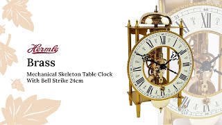 24cm Brass Mechanical Skeleton Table Clock With Bell Strike By Hermle [upl. by Ytok]