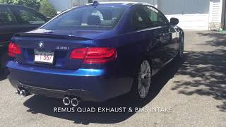 BMW  e92 335i Remus Quad Exhaust  Before amp After [upl. by Nonnahs]