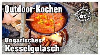 Ungarisches Kesselgulasch  OutdoorKochen  Rezept  Hobbyfamilie [upl. by Aihsotal]