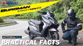 SUZUKI BURGMAN STREET 125 EX PRACTICAL FACTS  PERFORMANCE  HANDLING  FUEL CONSUMPTION  FEATURES [upl. by Htebazila]