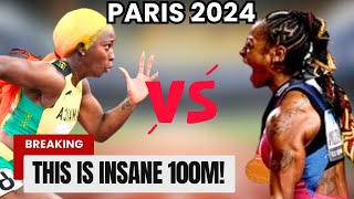 Shelly ann Fraser Pryce Battles Shacarri Richardson In Epic Women’s 100 Meters 2024 Paris Olympics [upl. by Nnaitsirhc]