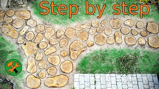 Simple WOODEN Garden WALKWAY  How to make garden path from tree cuts [upl. by Rehpotsrhc996]