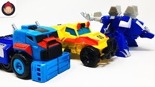 TRANSFORMERS RESCUE BOTS OPTIMUS PRIME amp CHASE THE DINO PROTECTOR TOY FIGURES  UNBOXING TOY VIDEO [upl. by Samy]