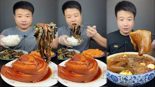 Mukbang Eating  ASMR  Chinese food Red Braised Pork with Vermicelli Wide Noodles Egg [upl. by Leanahtan]