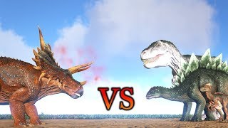 New Trike vs Raptor Stegosaurus and Rex  ARK Survival Evolved [upl. by Sirkin]