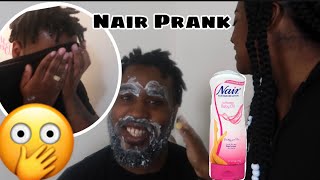 NAIR HAIR REMOVAL PRANK ON HUSBAND HILARIOUS [upl. by Ehsrop353]