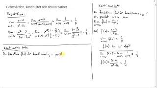 Matematik 4 Gränsvärden kontinuitet och deriverbarhet [upl. by Acirret]