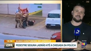 Pedestre ajuda polícia a prender ladrão em perseguição em Joinville [upl. by Suillenroc]