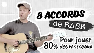 ⚪️ 8 ACCORDS de GUITARE de base pour jouer 80  des morceaux [upl. by Atirhs]