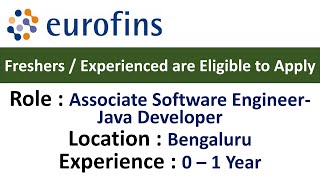 Eurofins Hiring Associate Software Engineer  Freshers  Experienced are Eligible to Apply [upl. by Singband]