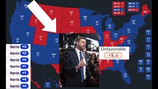 JD Vance Sinking Trump 2024 Latest Polls in Battleground States Election Prediction 50 States [upl. by Burkitt]