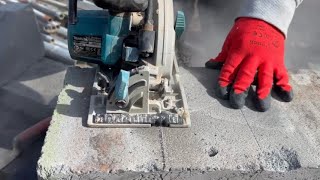 Bricklaying Cutting Thermalite blocks with skill saw tutorial bricklaying blocks construction [upl. by Airetak]